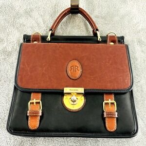 Vintage Rina Rich Handbag Top Handle Purse Black Brown Leather Missing Strap‎